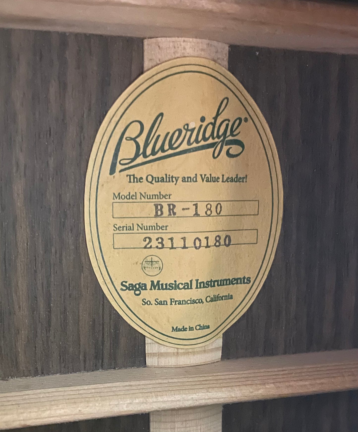 Blueridge BR-180 Historic Series Dreadnought Acoustic Guitar Aging Toner