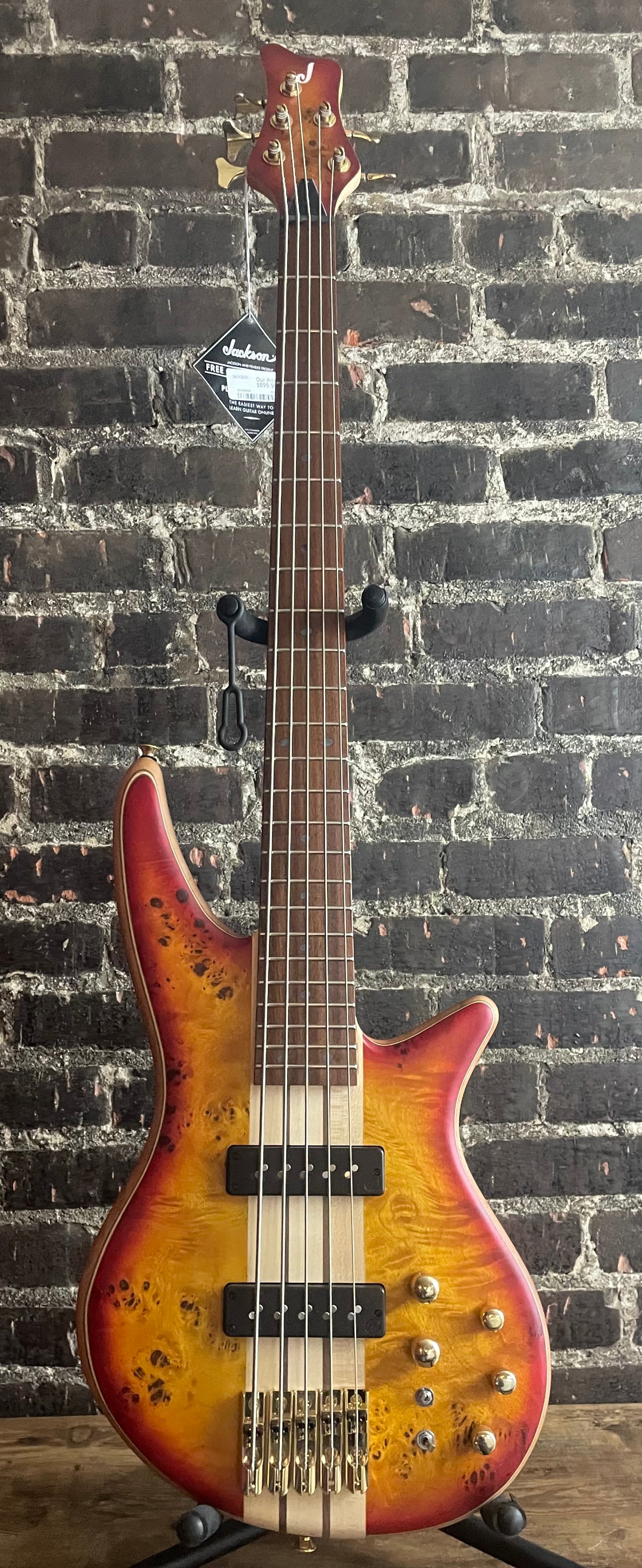 Jackson Pro Series Spectra Bass SB V Poplar Burl - Transparent Cherry Burst