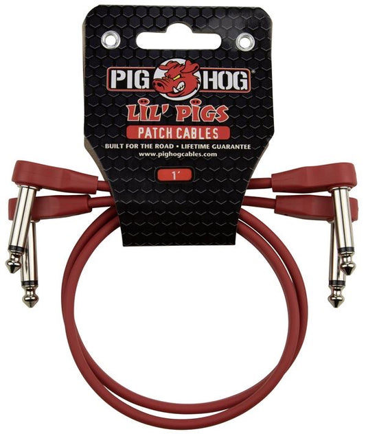 PIG HOG LIL PIGS 1FT LOW PROFILE PATCH CABLES - 2 PACK, CANDY APPLE RED