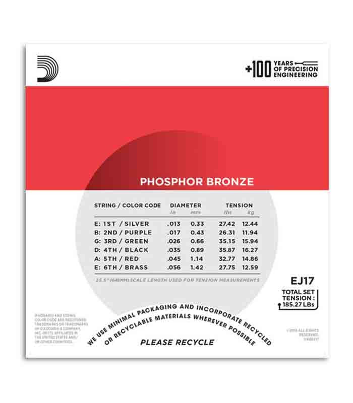 D'Addario EJ17 Phosphor Bronze Acoustic Guitar Strings - .013-.056 Medium