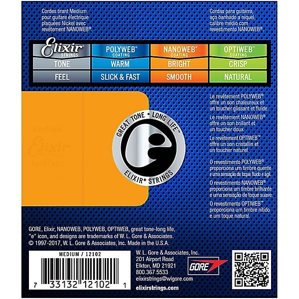 Elixir Electric Guitar Strings with NANOWEB Coating, Medium (.011-.049)