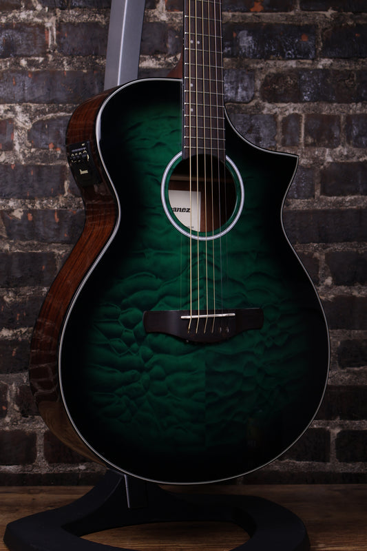 Ibanez AEWC16QA Auditorium Acoustic-Electric Guitar - Transparent Emerald Burst