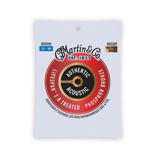 Martin MA550T Authentic Acoustic Lifespan 2.0 Treated 92/8 Phosphor Bronze Guitar Strings - .013-.056 Medium