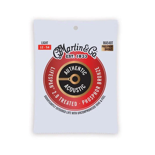 Martin MA540T Authentic Acoustic Lifespan 2.0 Treated 92/8 Phosphor Bronze Guitar Strings - .012-.054 Light