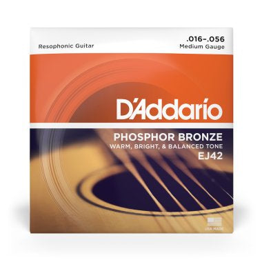 D'Addario EJ42 Resophonic Guitar Phosphor Bronze, Medium