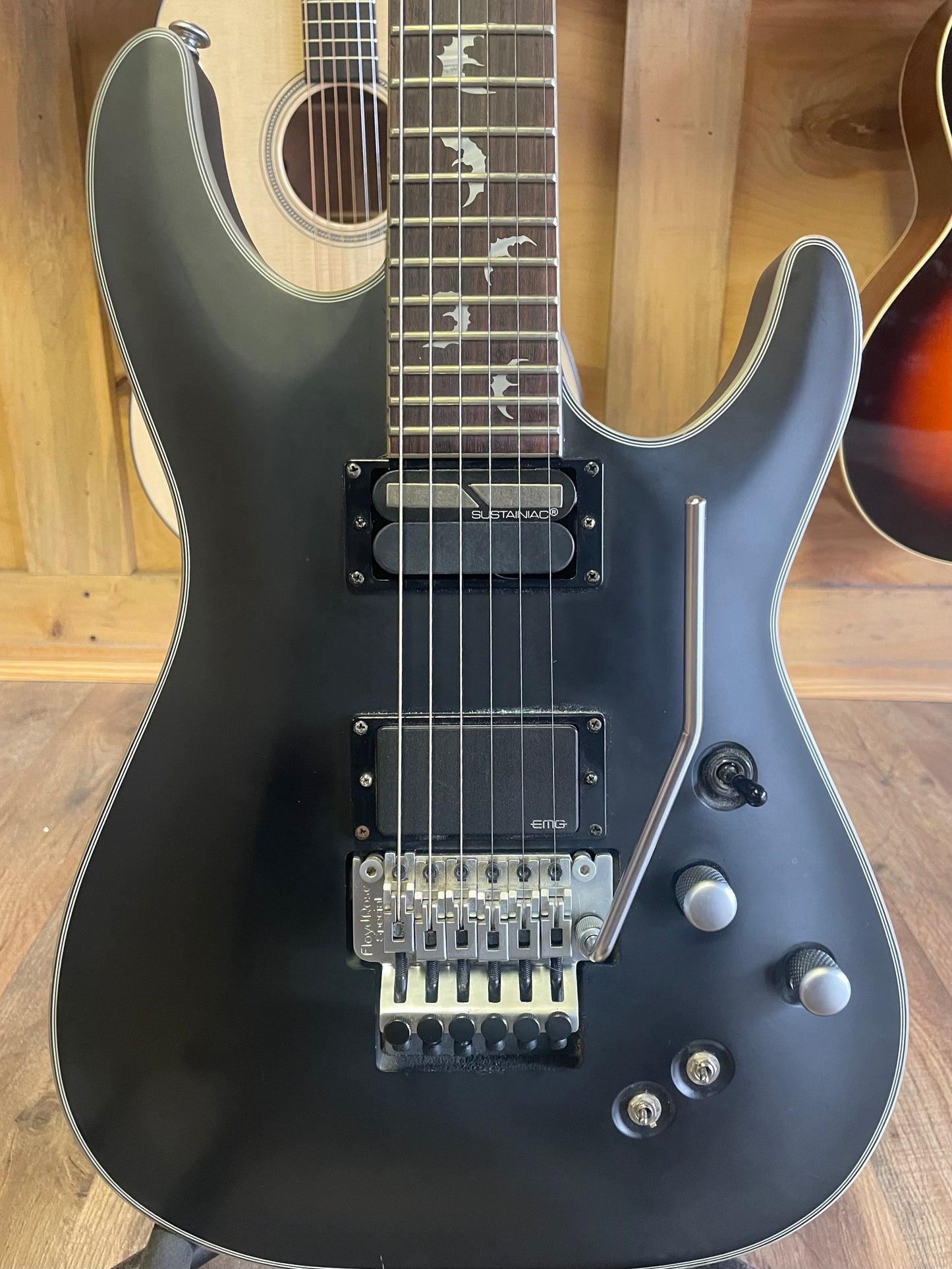 Schecter Guitar Research Damien Platinum 6 With Floyd Rose and Sustainiac- Satin Black (USED)