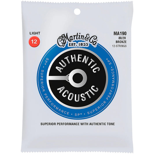 Martin MA190 Authentic Acoustic Superior Performance 80/20 Bronze Guitar Strings - .012-.054 Light 12-string
