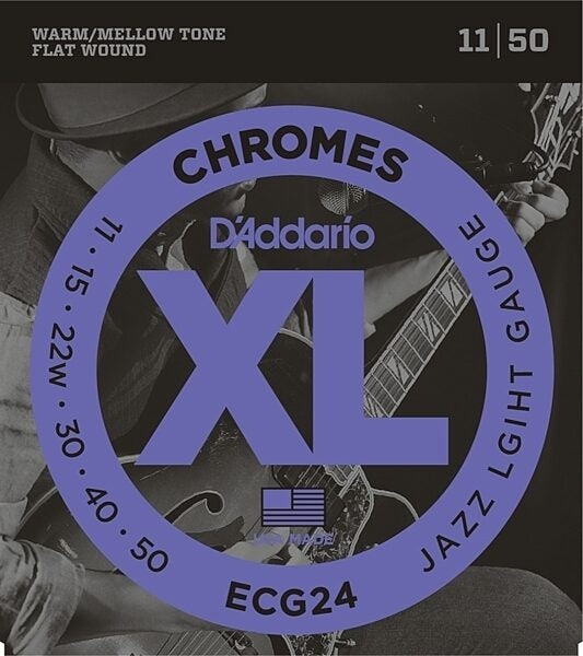 D'Addario ECG24 XL Chromes Flatwound Electric Guitar Strings - .011-.050 Jazz Light