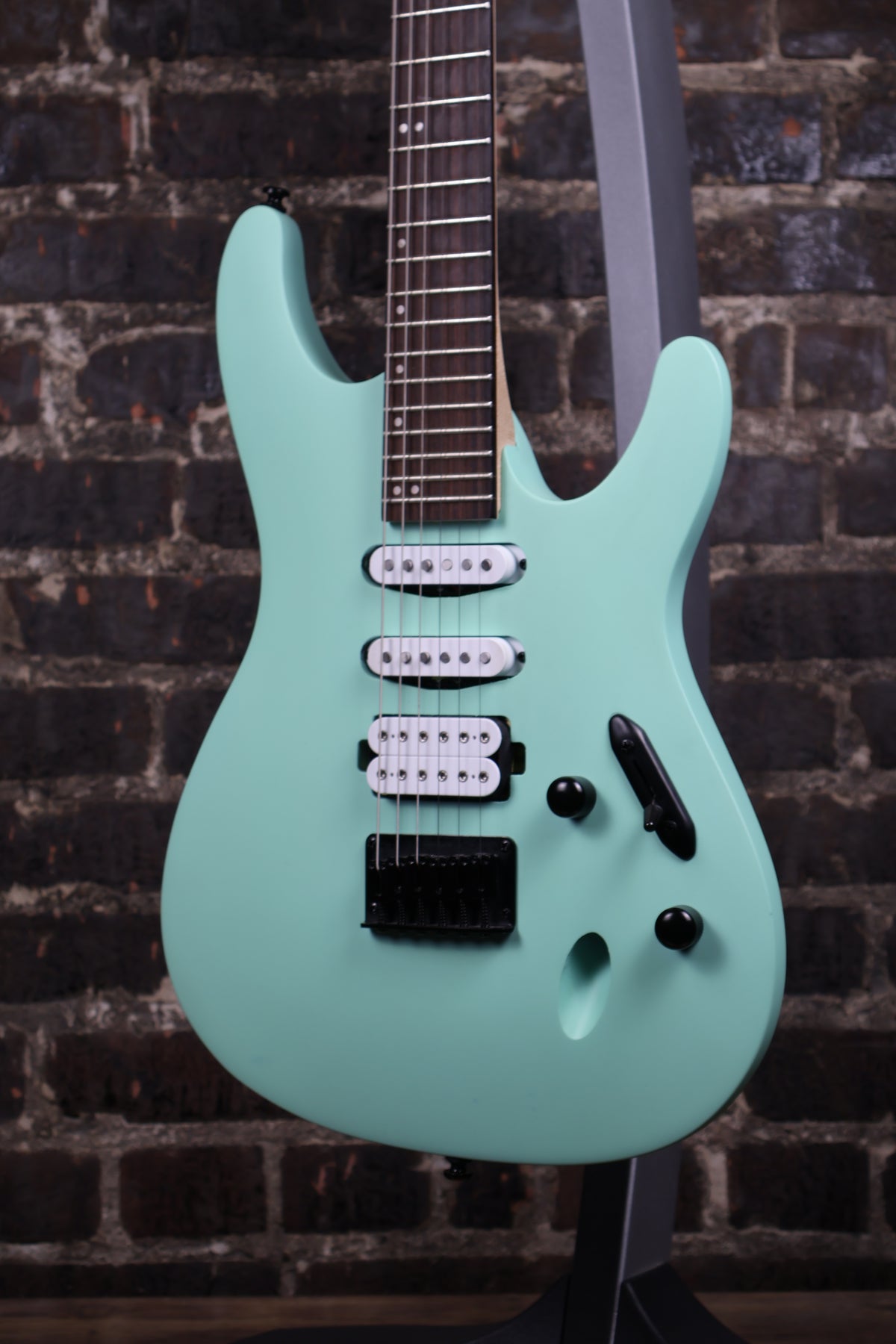 IBANEZ S561SFM Ibanez Standard S561 Electric Guitar - Sea Foam Green MatteSolidbody Electric Guitar with Meranti Body, Maple Neck, Rosewood Fretboard, 2 Single-coil Pickups, and 1 Humbucker - Sea Foam Green Matte