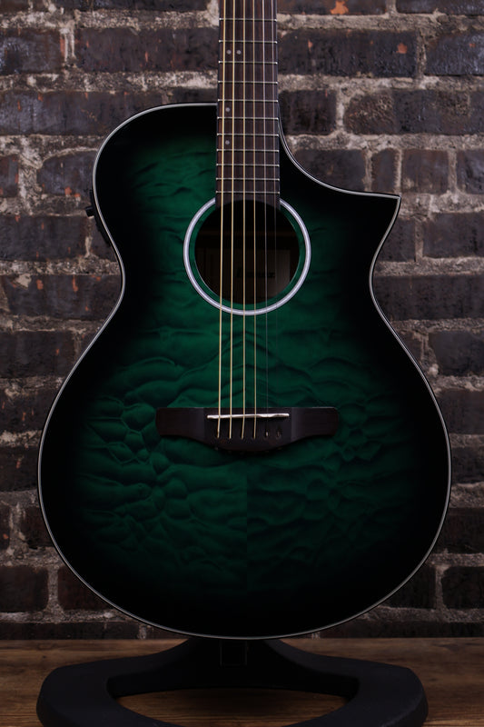 Ibanez AEWC16QA Auditorium Acoustic-Electric Guitar - Transparent Emerald Burst