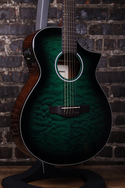 Ibanez AEWC16QA Auditorium Acoustic-Electric Guitar - Transparent Emerald Burst