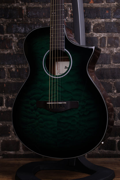 Ibanez AEWC16QA Auditorium Acoustic-Electric Guitar - Transparent Emerald Burst