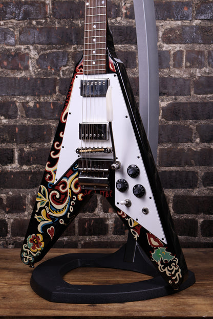 Epiphone Jimi Hendrix "Love Drops" Flying V Electric Guitar Ebony w/Artwork