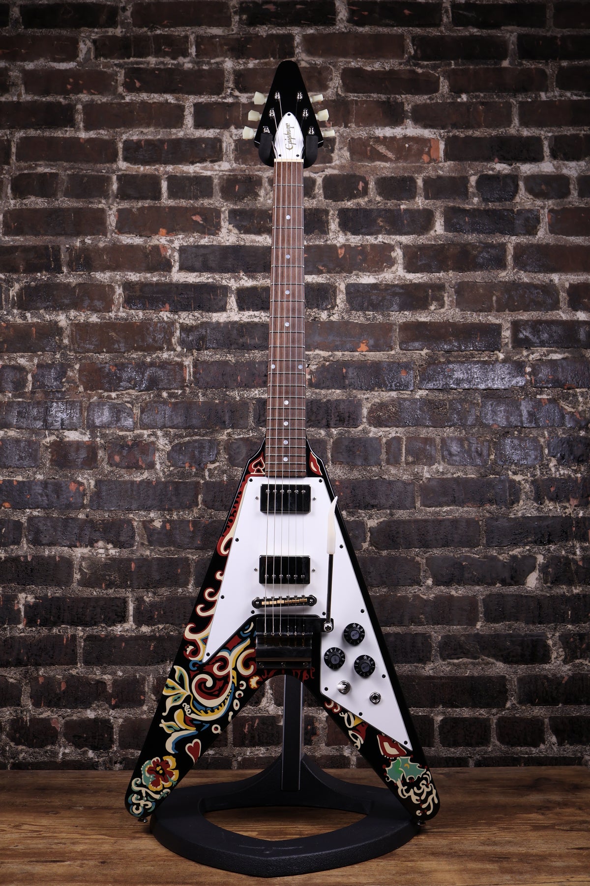 Epiphone Jimi Hendrix "Love Drops" Flying V Electric Guitar Ebony w/Artwork