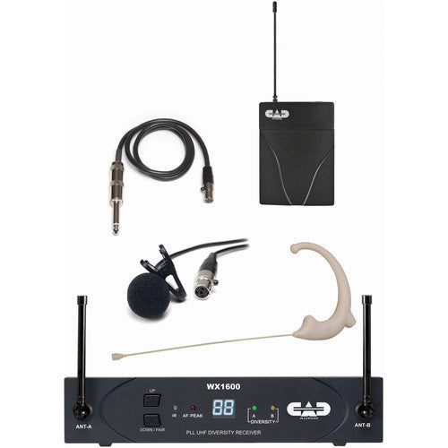 CAD StageSelect WX1610 Wireless Bodypack System with Lavalier, Earworn Mic, and Guitar Cable (G: 542 to 564 MHz) (NEW)