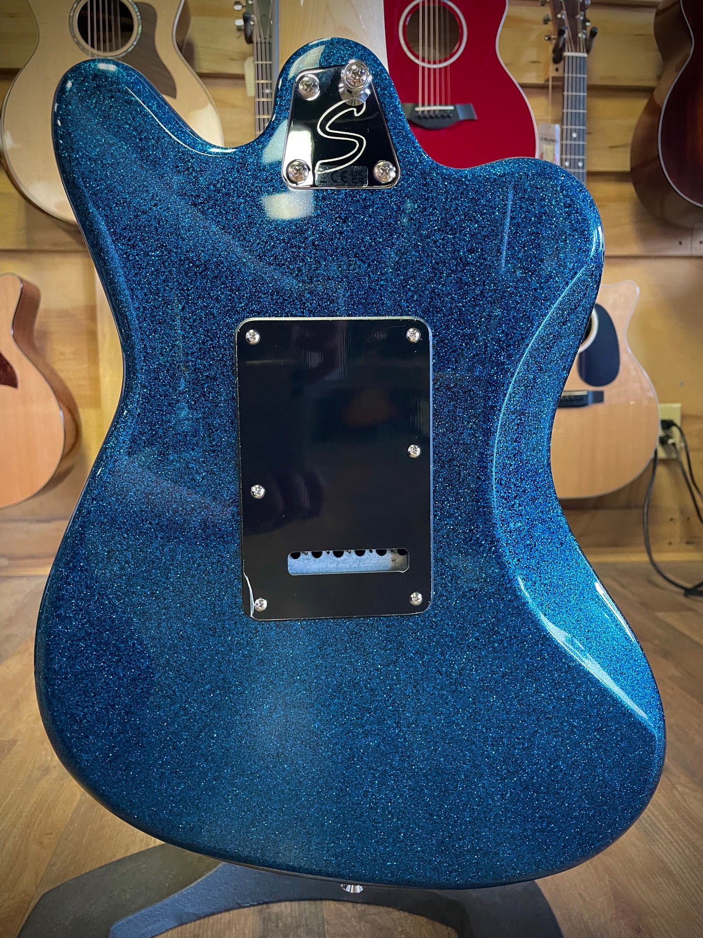 Squier Paranormal Super-Sonic Electric Guitar - Blue Sparkle with Pearloid Pickguard